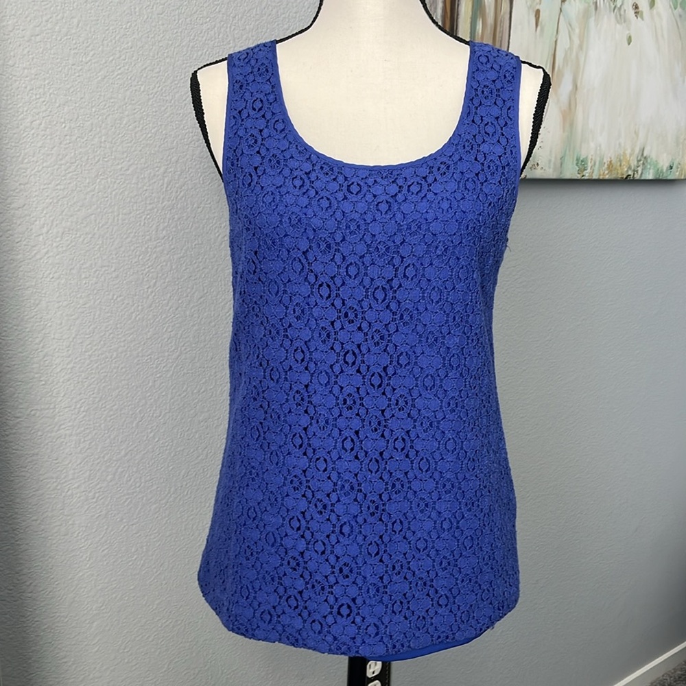 J CREW Vintage Blue Lace Sleeveless Top - RARE - Womens 8 Tall